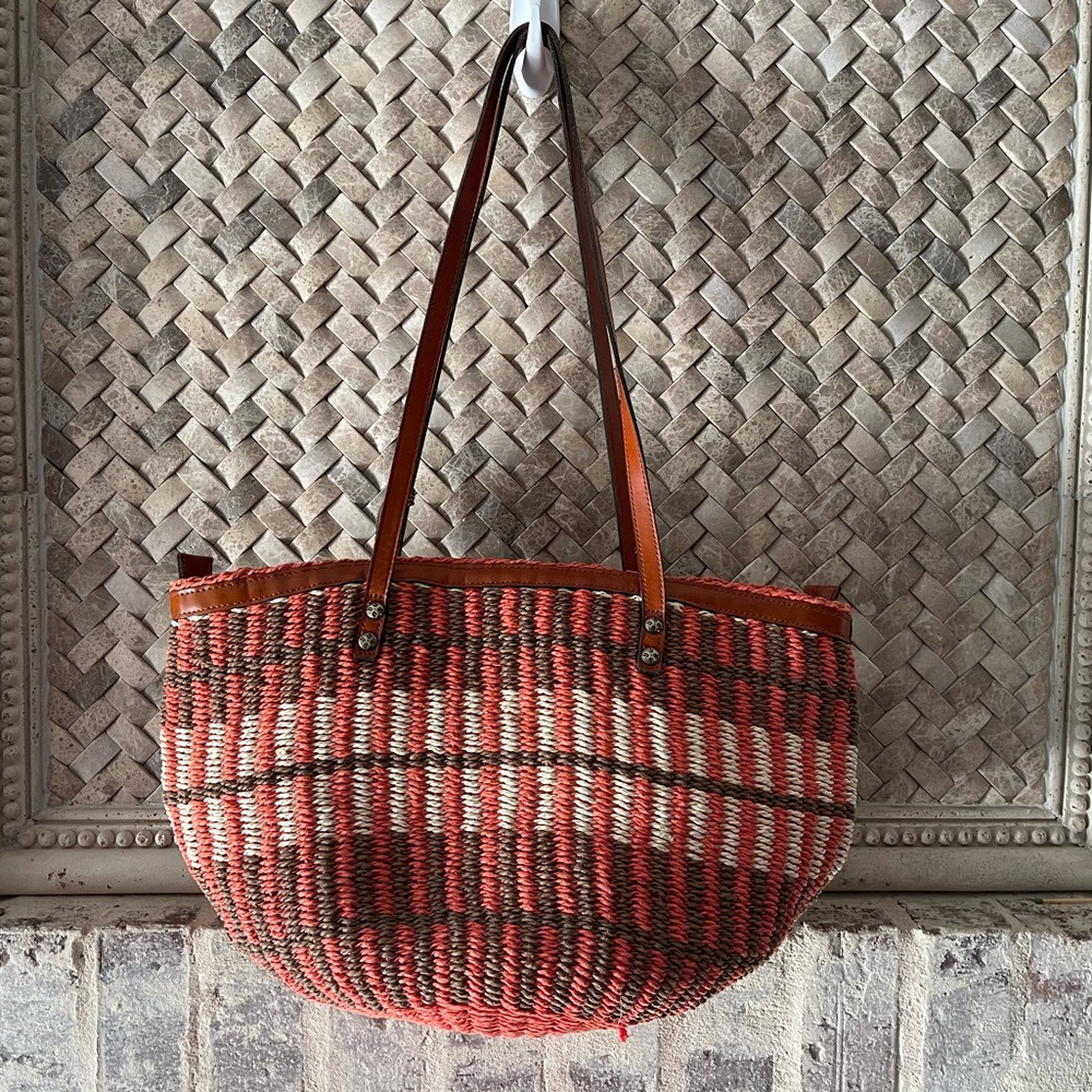 Stylish Red and Brown Woven Tote Bag